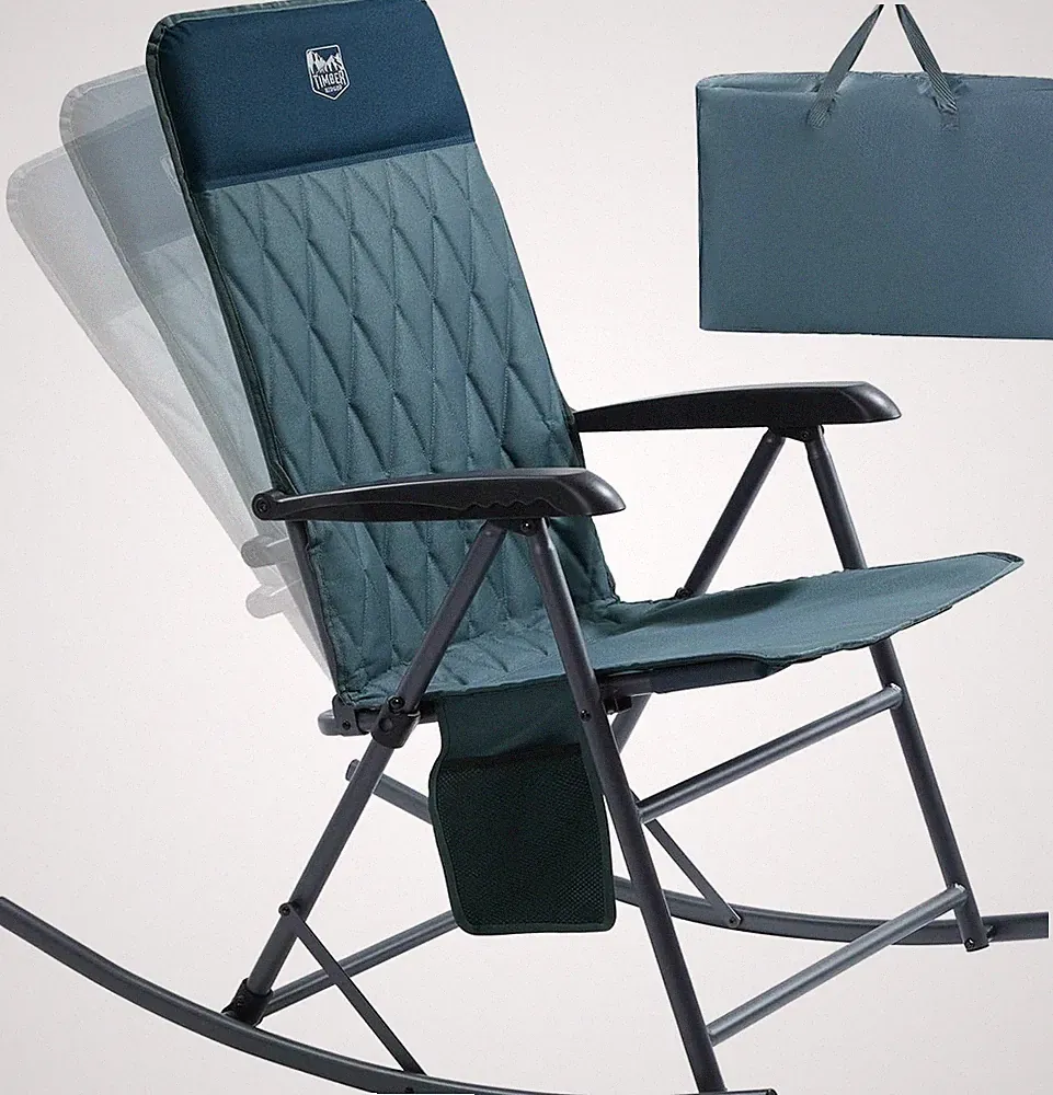 Timber Ridge 3-Level Adjustable Rocking Camping Chair, Ergonomic Padded High Bac