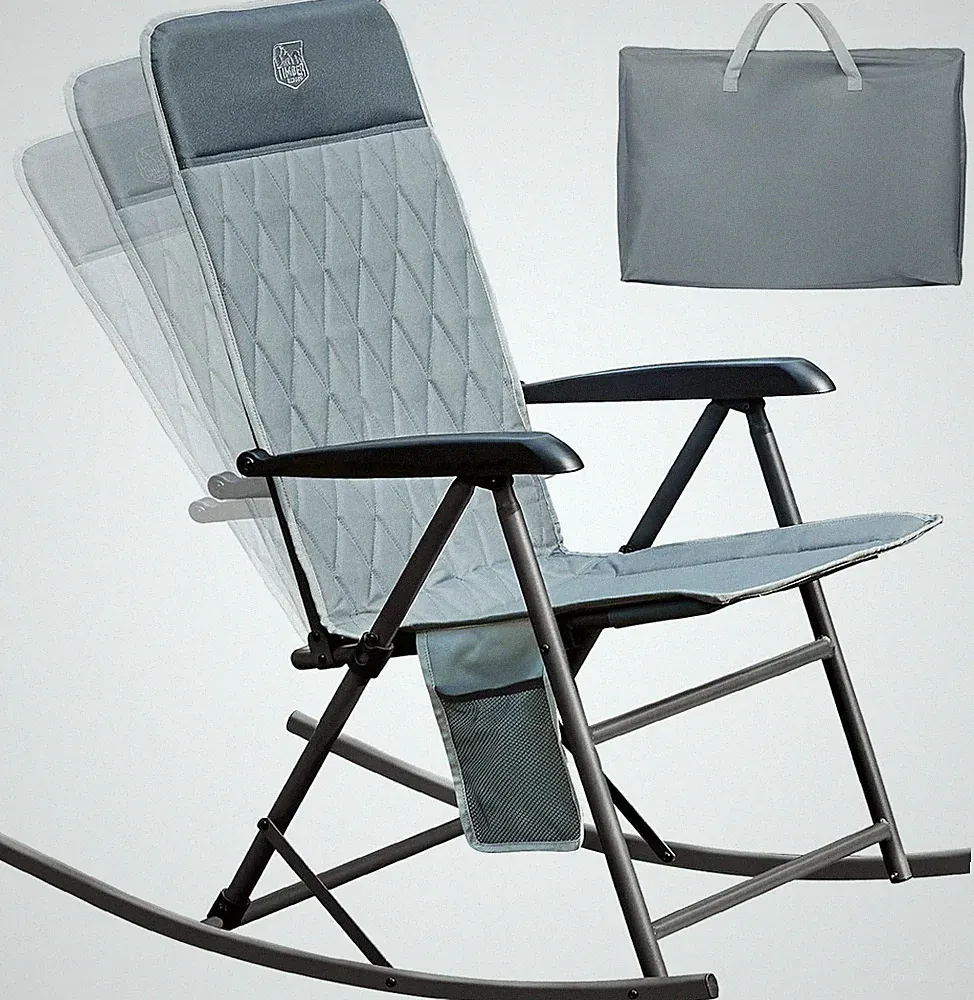 Timber Ridge 3-Level Adjustable Rocking Camping Chair, Padded High Back Outdoor