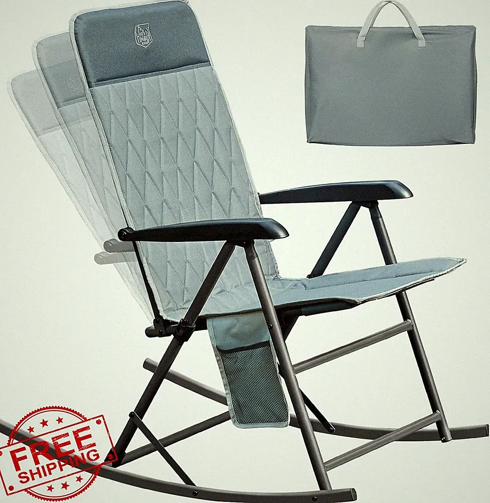 Timber Ridge Padded Rocking Camping Chair 3-Level Adj Side Pocket